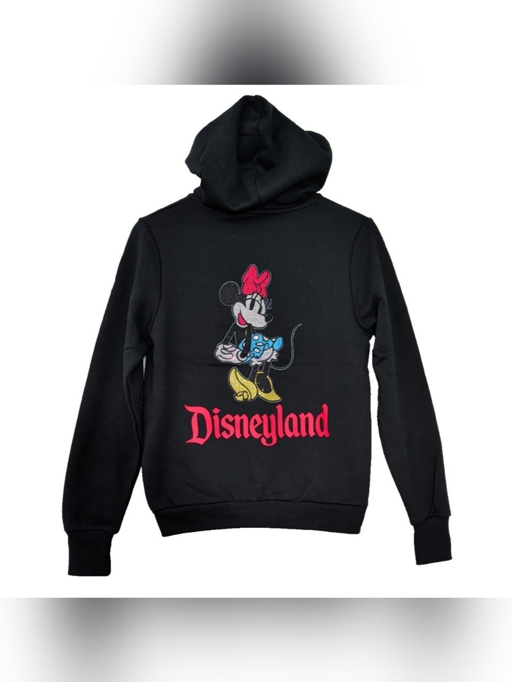 NWT Disneyland Minnie Mouse Crystal Rhinestones Black Zip Up Hoodie Sweater Sz M